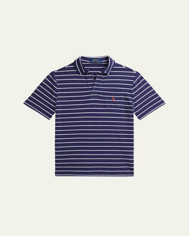 Boy's Linen Striped Polo Shirt, Size S-X